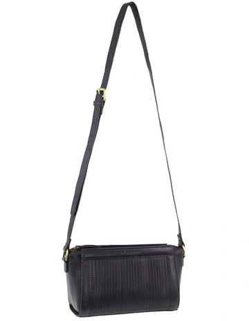 Leather Pleated Design Crossbody Bag in Navy