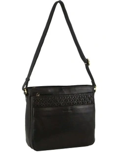 Leather Embossed Crossbody Bag in Black