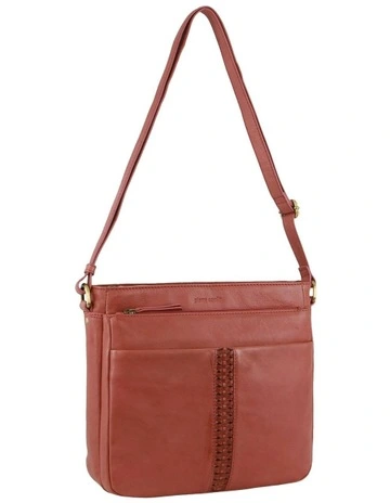 Leather Woven-Stich Design Crossbody Bag in Marsala