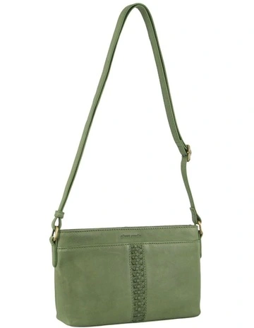 Leather Woven Design Crossbody Bag in Leaf