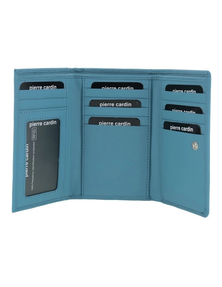 Leather Tri-Fold Wallet in Turquoise image 2