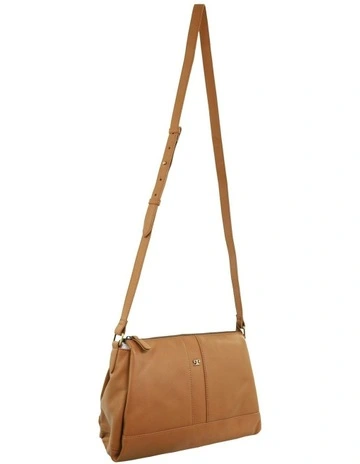 Leather Structured Crossbody Bag in Almond