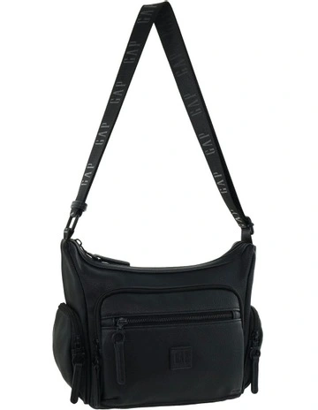 Vegan Leather Function Crossbody Bag in Black