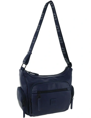 Vegan Leather Function Crossbody Bag in Navy
