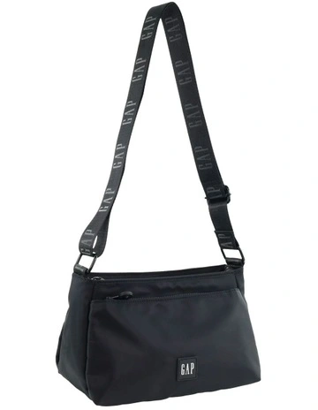 Nylon Multi Compartment Cross-Body Bag in Black