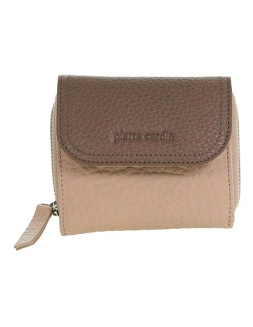 Leather Tri-Fold Tab Wallet in Blush-Taupe