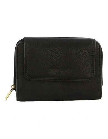 Leather Compact Bi-Fold Tab Wallet in Black