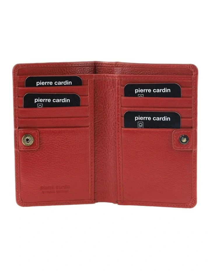 Snap Button Bi-Fold Leather Wallet in Red image 2
