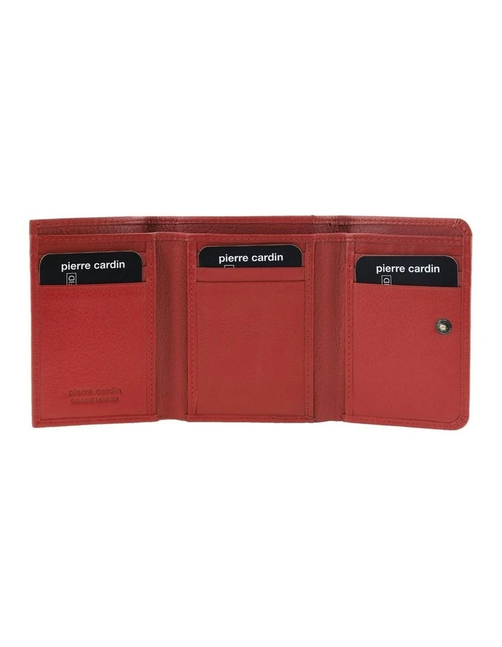 Snap Button Tri-Fold Leather Wallet in Red image 2