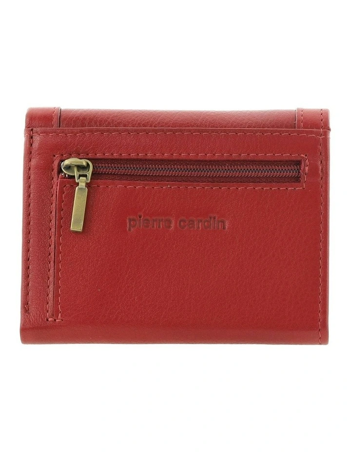 Snap Button Tri-Fold Leather Wallet in Red image 3
