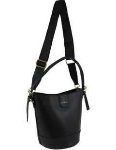 Vegan Leather Bucket Crossbody Bag in Black