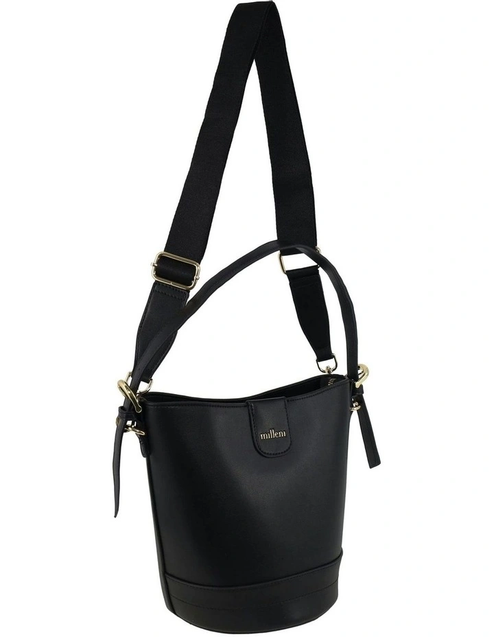 Vegan Leather Bucket Crossbody Bag in Black image 1