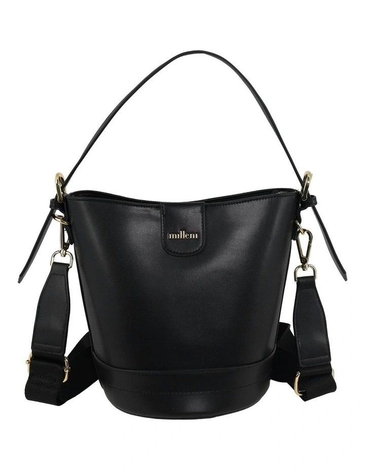Vegan Leather Bucket Crossbody Bag in Black image 3