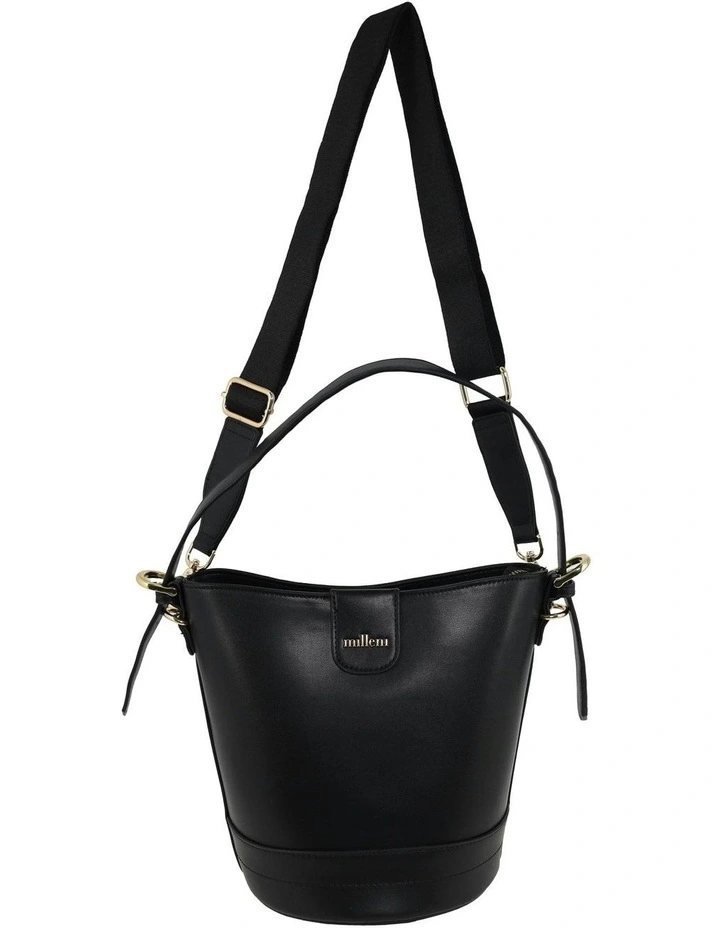 Vegan Leather Bucket Crossbody Bag in Black image 4