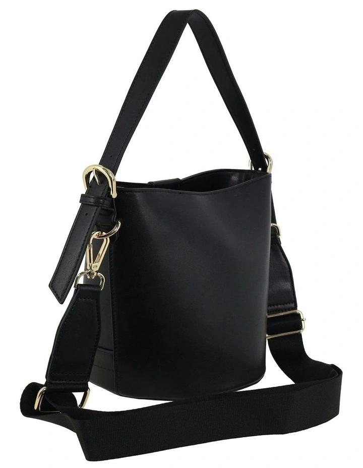 Vegan Leather Bucket Crossbody Bag in Black image 5