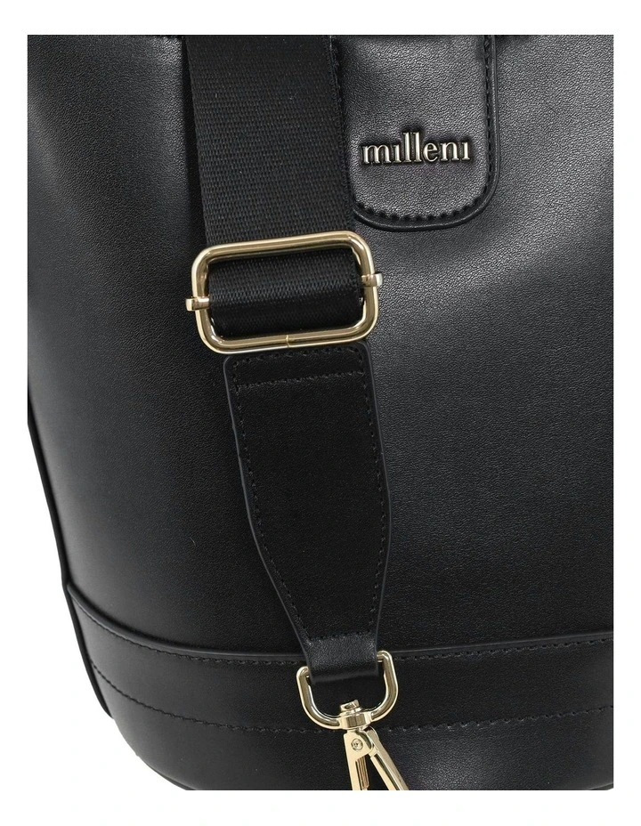 Vegan Leather Bucket Crossbody Bag in Black image 6
