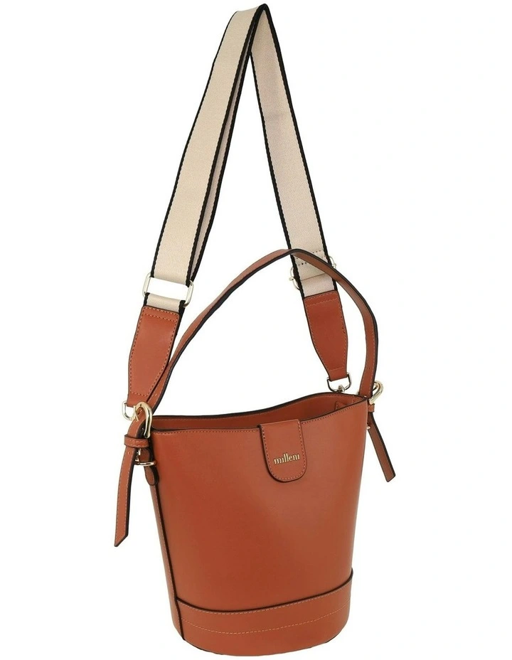 Vegan Leather Bucket Crossbody Bag in Tan image 1