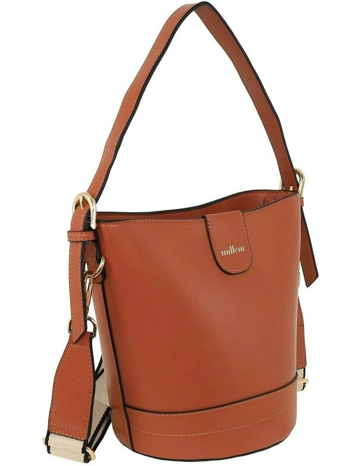 Vegan Leather Bucket Crossbody Bag in Tan image 2