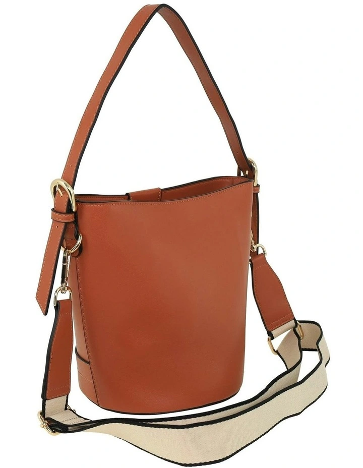 Vegan Leather Bucket Crossbody Bag in Tan image 4