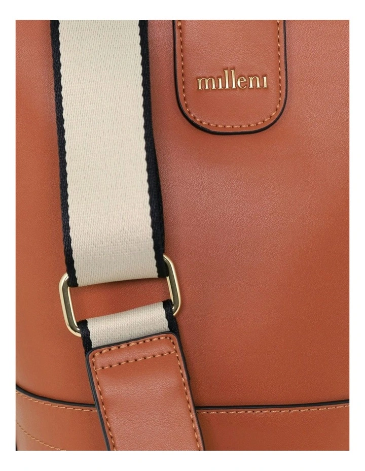 Vegan Leather Bucket Crossbody Bag in Tan image 5