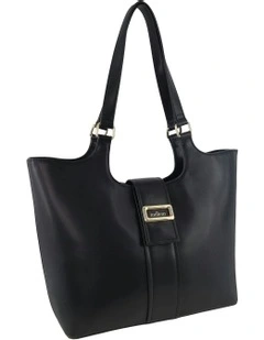 Vegan Leather Fashion Caryall Tote Bag in Black