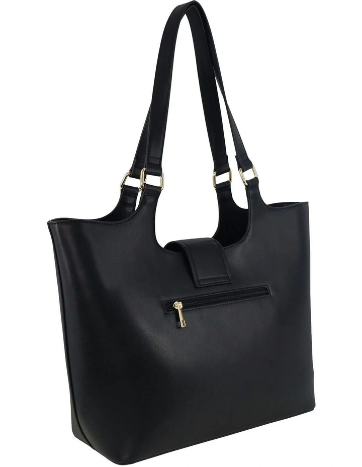 Vegan Leather Fashion Caryall Tote Bag in Black image 3