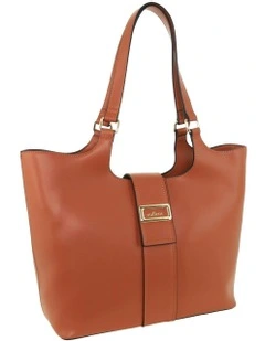 Vegan Leather Fashion Caryall Tote Bag in Tan