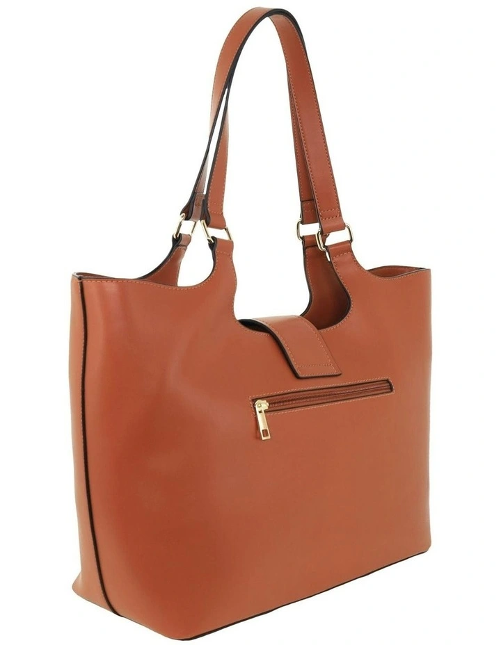 Vegan Leather Fashion Caryall Tote Bag in Tan image 3