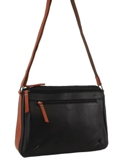 Milleni Ladies Nappa Leather Cross-Body Bag in Black-Cognac