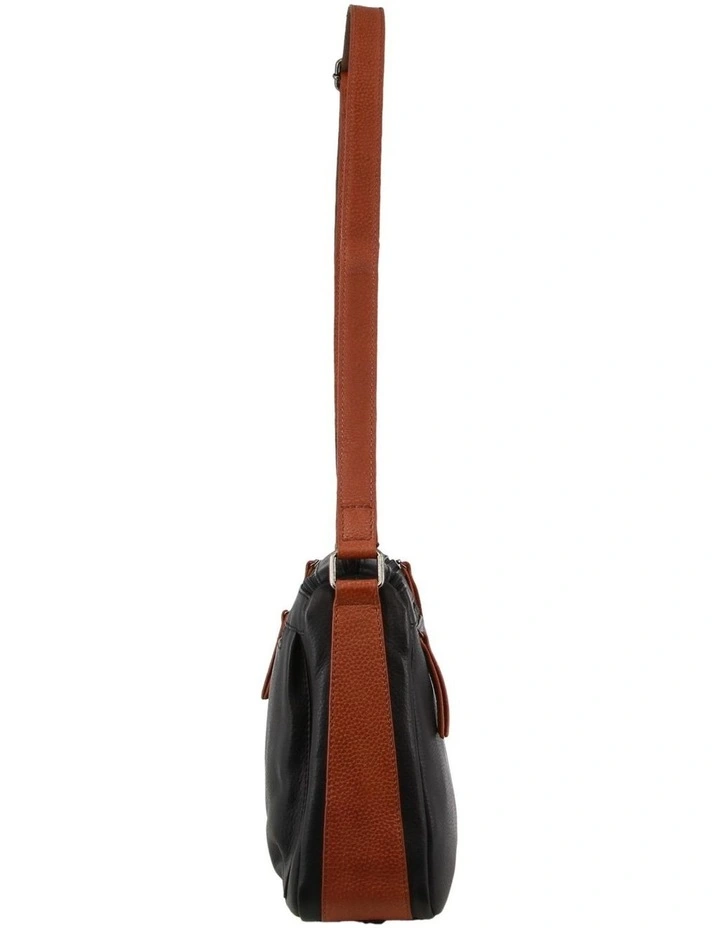 Milleni Ladies Nappa Leather Cross-Body Bag in Black-Cognac image 2