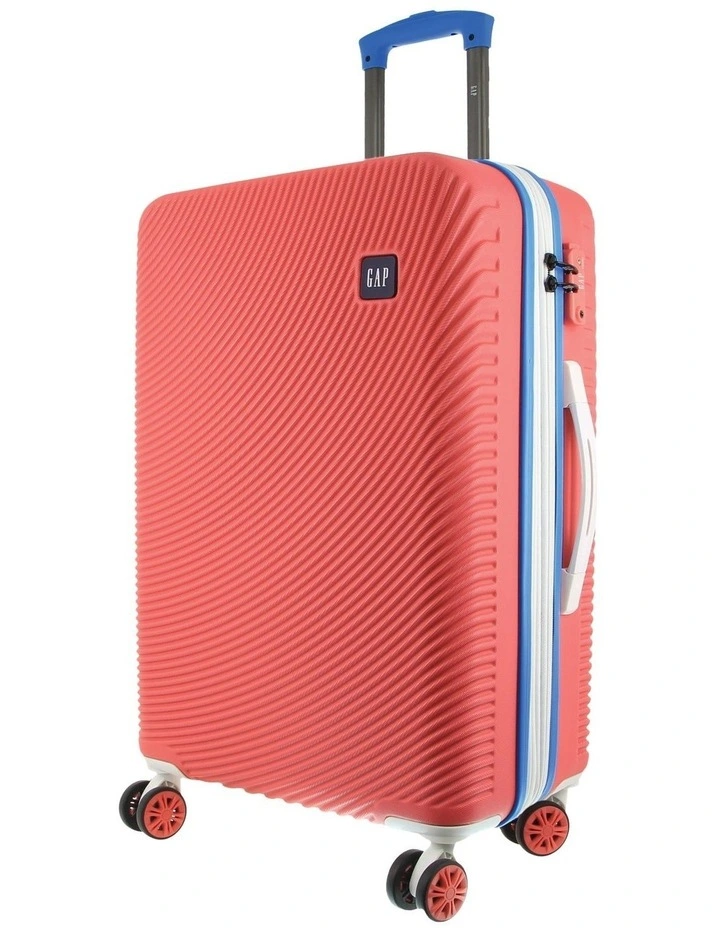 Stripe LARGE Hard Shell with Mini Beauty Case Set   Leather Tag in Coral image 2