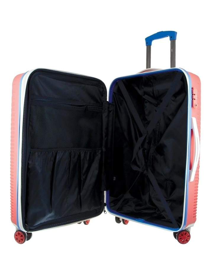 Stripe LARGE Hard Shell with Mini Beauty Case Set   Leather Tag in Coral image 3