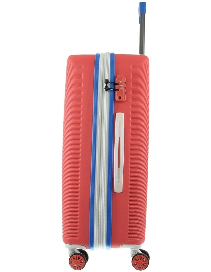 Stripe LARGE Hard Shell with Mini Beauty Case Set   Leather Tag in Coral image 4