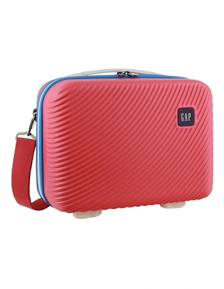 Stripe LARGE Hard Shell with Mini Beauty Case Set   Leather Tag in Coral image 6