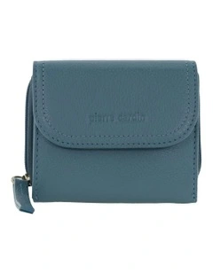 Pierre Cardin Ladies Leather Tri-Fold Tab Wallet in Blue