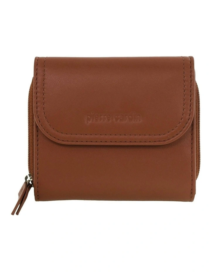 Leather Tri-Fold Tab Wallet in Cognac image 1