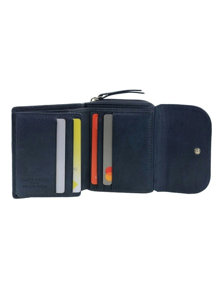 Pierre Cardin Ladies Leather Tri-Fold Tab Wallet in Denim image 3