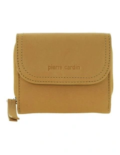 Pierre Cardin Ladies Leather Tri-Fold Tab Wallet in Mustard