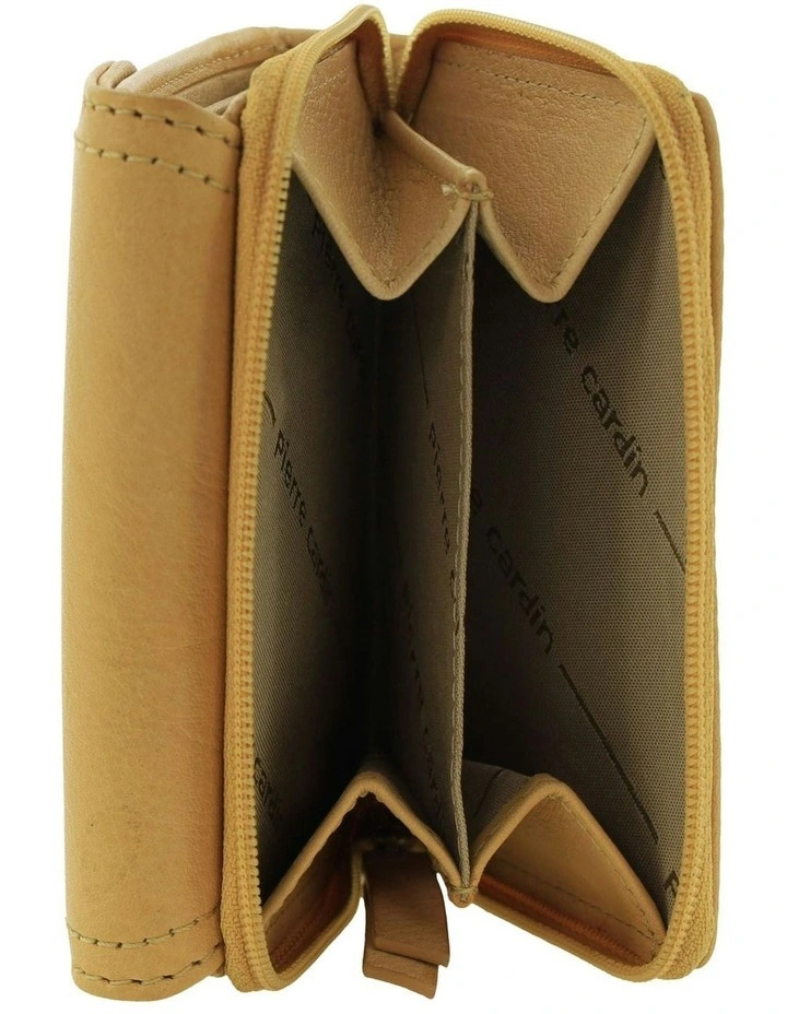 Pierre Cardin Ladies Leather Tri-Fold Tab Wallet in Mustard image 2