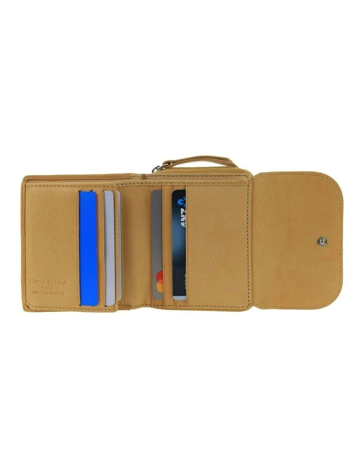 Pierre Cardin Ladies Leather Tri-Fold Tab Wallet in Mustard image 3