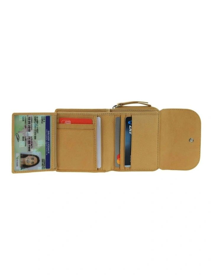 Pierre Cardin Ladies Leather Tri-Fold Tab Wallet in Mustard image 4