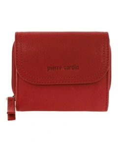 Pierre Cardin Ladies Leather Tri-Fold Tab Wallet in Red