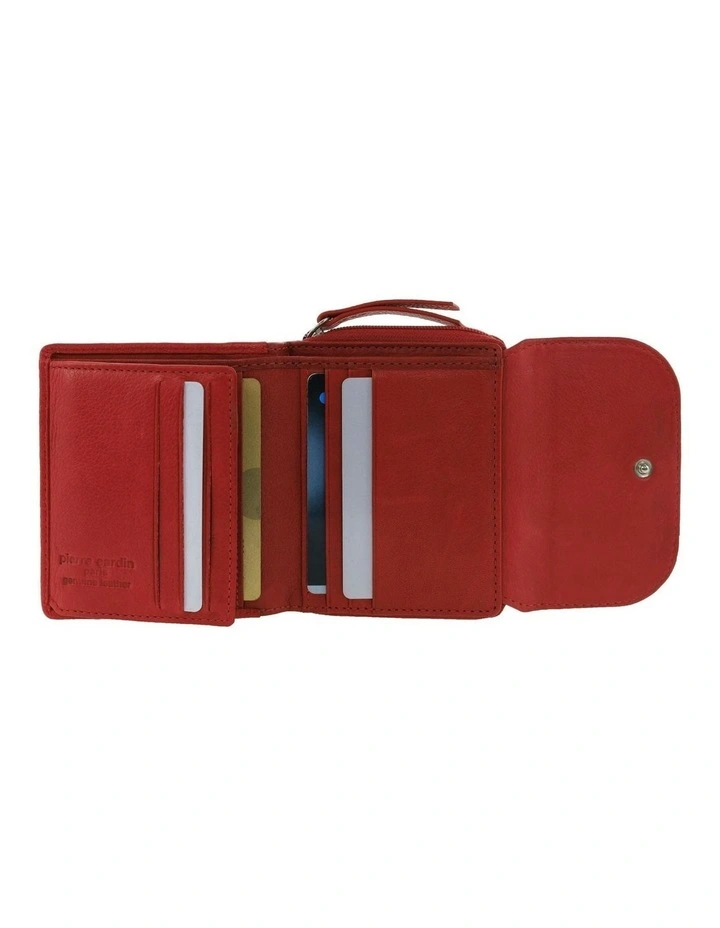 Pierre Cardin Ladies Leather Tri-Fold Tab Wallet in Red image 3