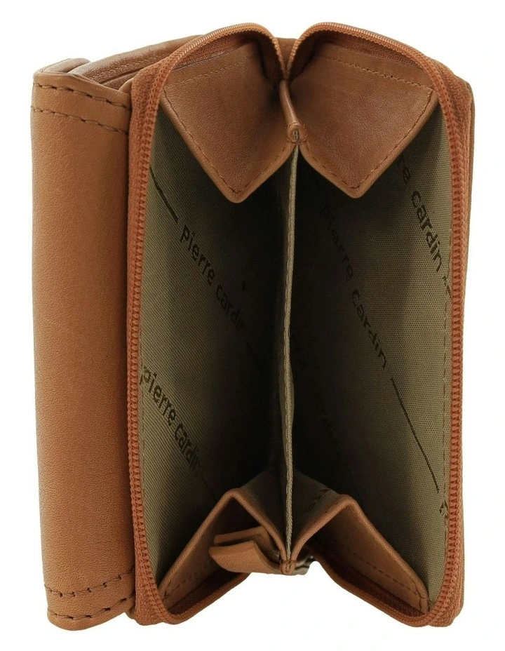Pierre Cardin Ladies Leather Tri-Fold Tab Wallet in Tan image 2