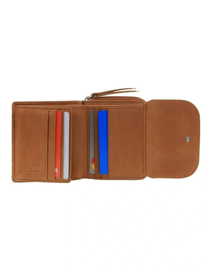 Pierre Cardin Ladies Leather Tri-Fold Tab Wallet in Tan image 3