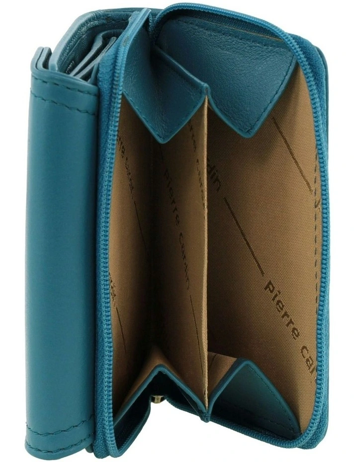 Leather Tri-Fold Tab Wallet in Turquoise image 2