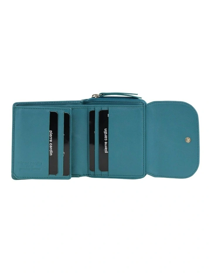 Leather Tri-Fold Tab Wallet in Turquoise image 3