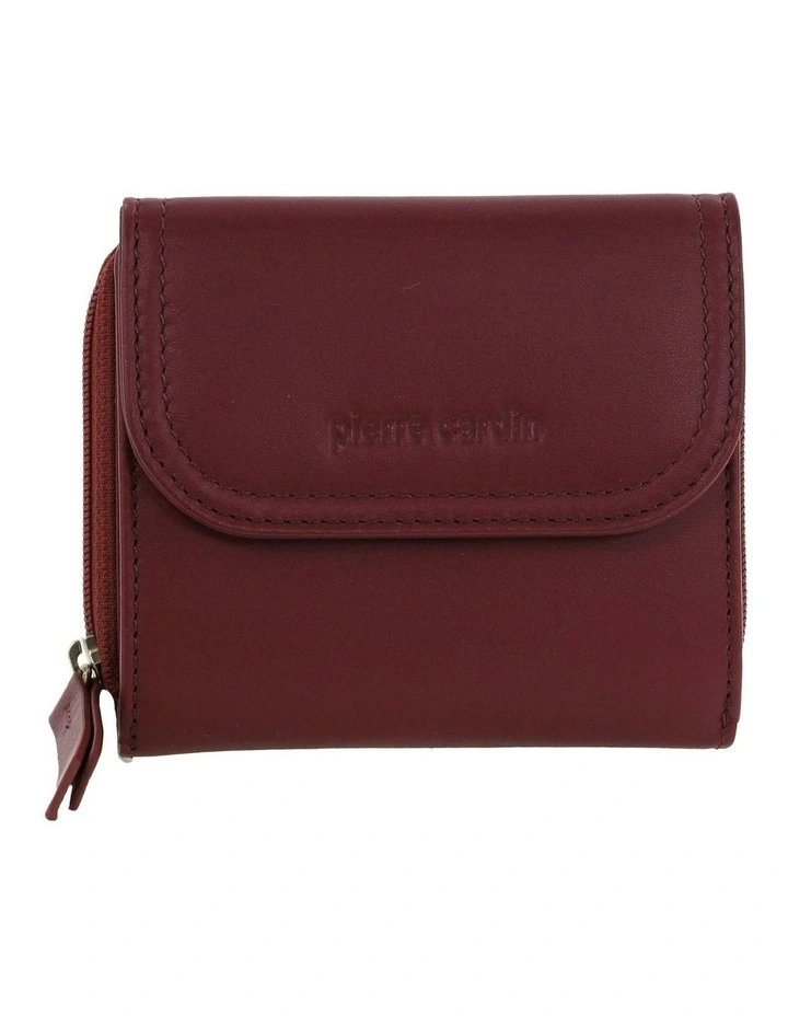 Leather Tri-Fold Tab Wallet in Wine image 1