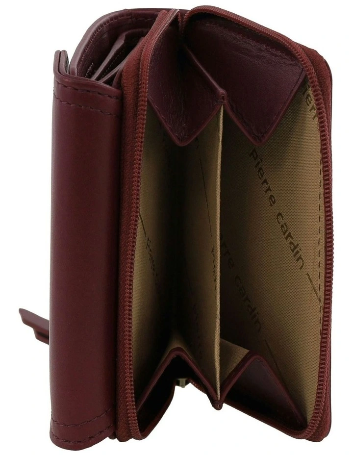 Leather Tri-Fold Tab Wallet in Wine image 2