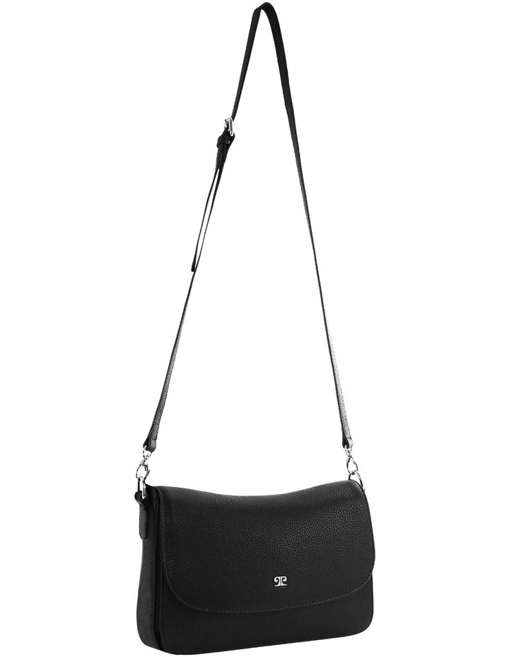 Leather Flap Over Crossbody Bag in Black image 1